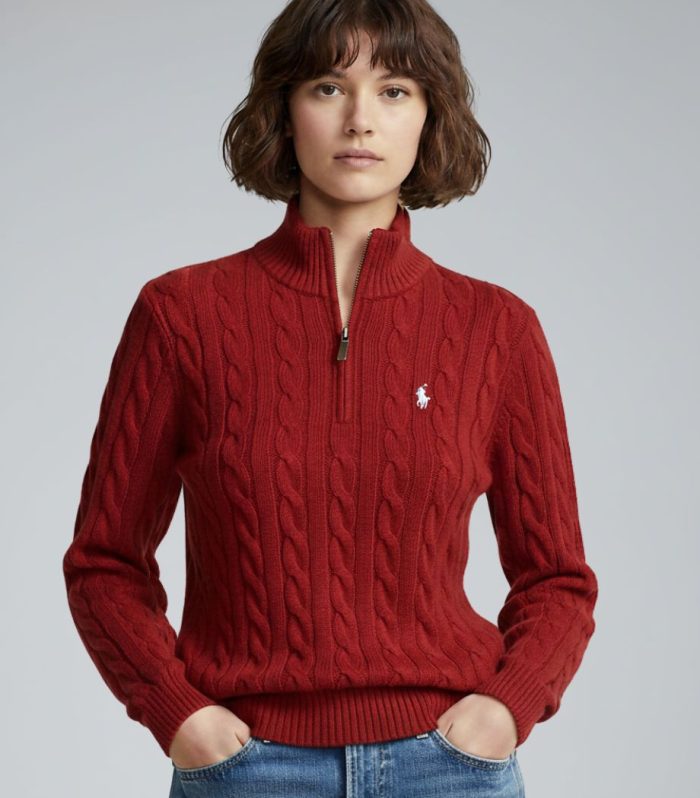 RL cable knit half zipper