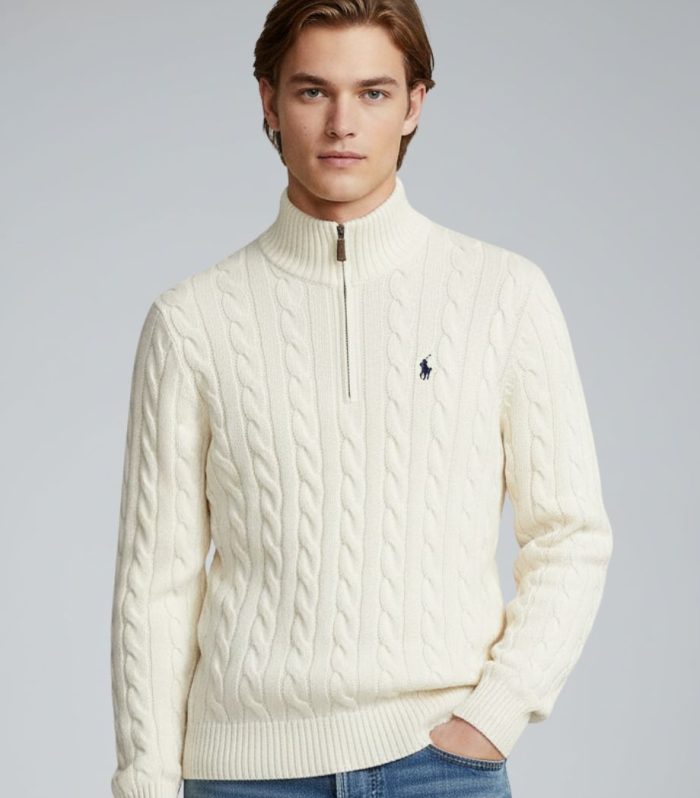 RL cable knit half zipper