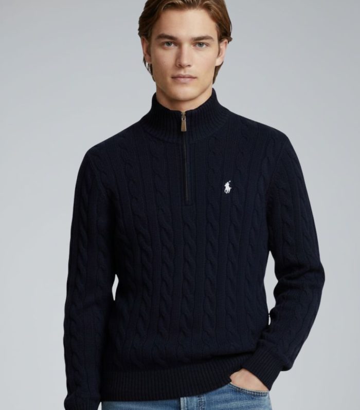 RL cable knit half zipper