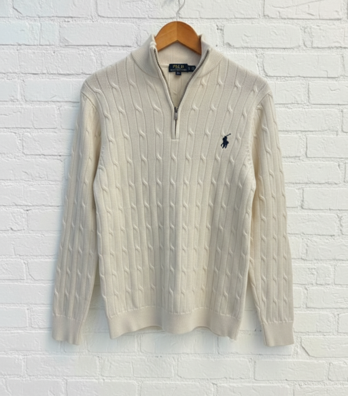 RL cable knit half zipper