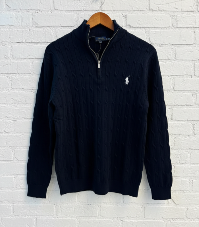 RL cable knit half zipper