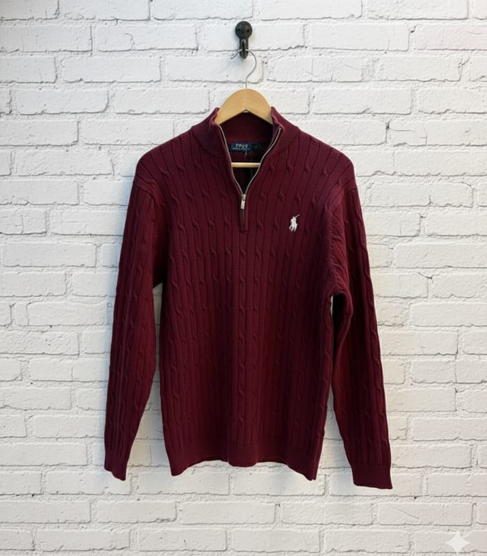 RL cable knit half zipper