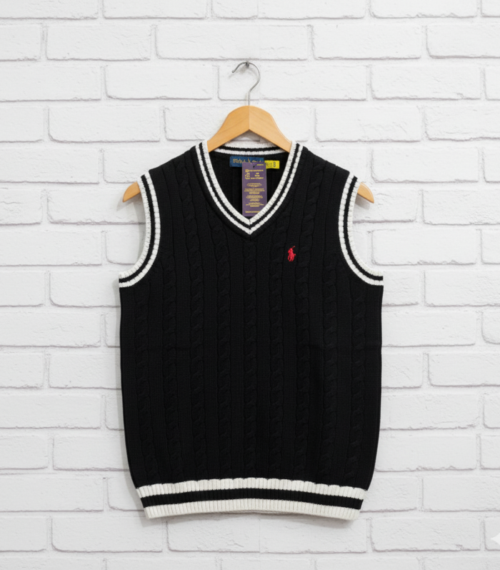 RL Cable knit vest Black