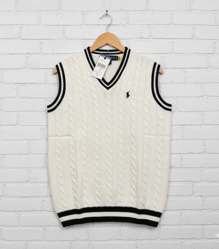RL Cable knit vest white