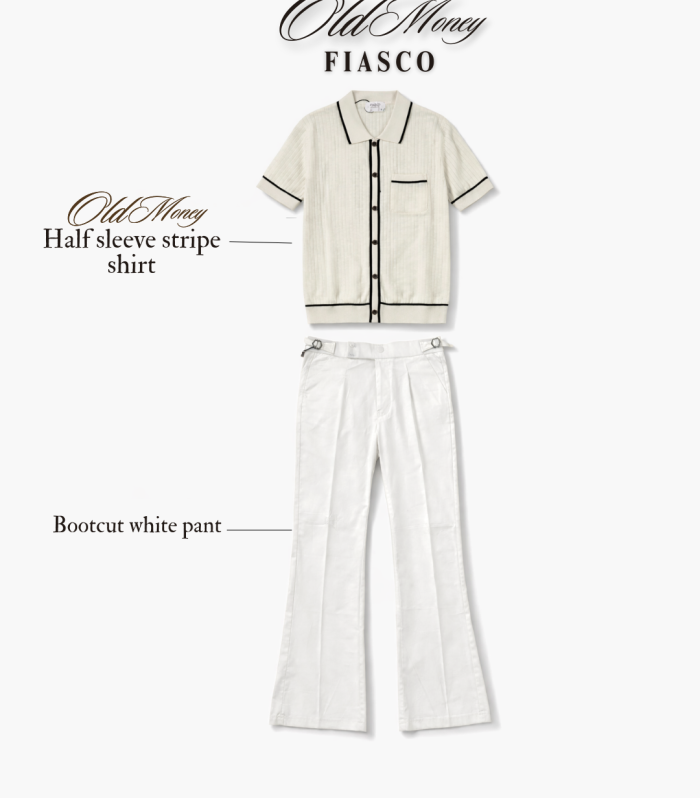 Old Money Bootcut And Classic Stripe Shirt (White ) Combo.