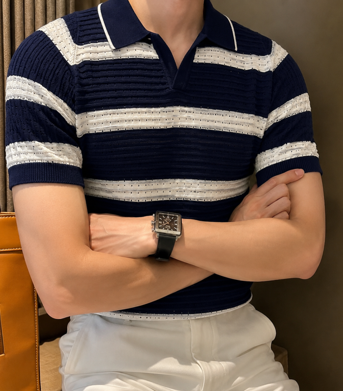 Contrast Stripe Polo Navy blue